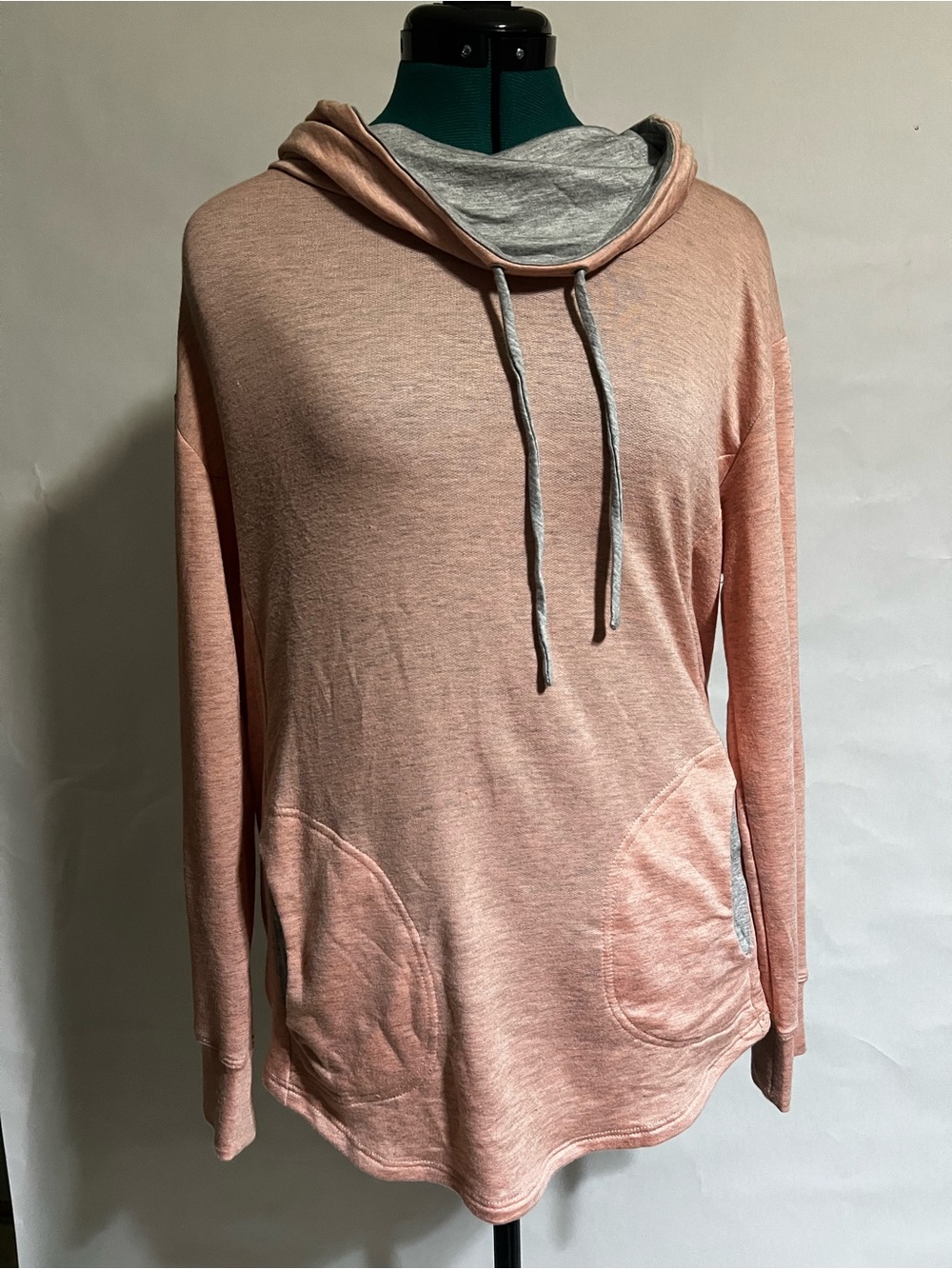 Sunday Peach-Pink Cowl Neck Pullover with Gray Lining